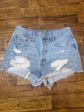 Levi's Light Blue Distressed Denim Cutoff Shorts